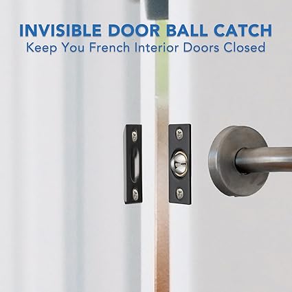Closet Door Ball Catch,Stainless Steel Catch Adjustable,Drive in Ball Catch with Strike Plate for Closet Doors,for Invisible Pantry Ball Bearing Door Latch Black-3 Pack