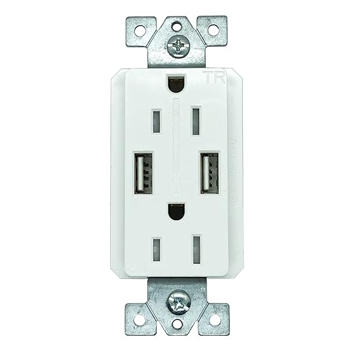 ChaossCo USB Outlet Tamper Resistant Receptacle AC 15 Amp 100-240V Input with 2 Type A USB 5V 2.1A and 4A Output Wall Socket, White, Pack of 1, in-Wall