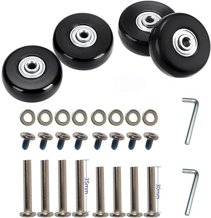 50 x 18mm Set of 4 Luggage Suitcase Replacement Wheels, Rubber Swivel Caster Wheels Bearings Repair Kits