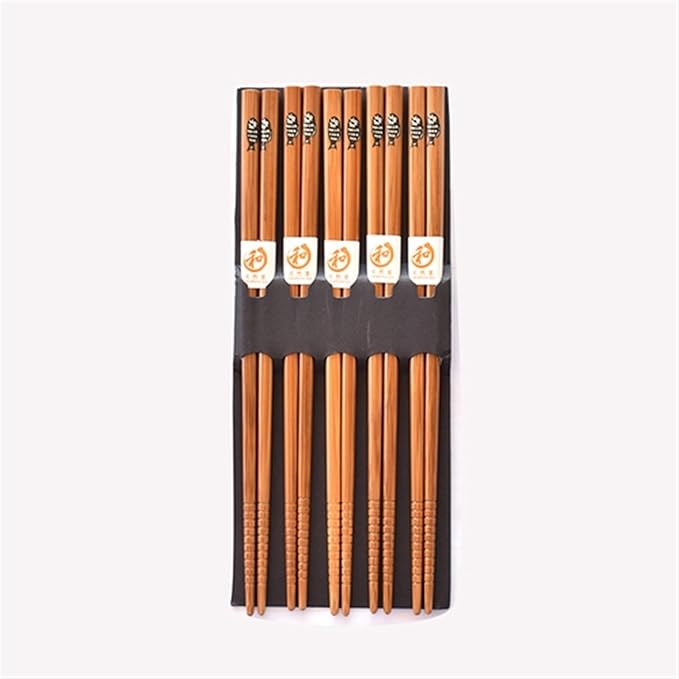 Chopsticks Reusable 5 pairs of bamboo chopsticks household long chopsticks family pointy cute personality bamboo non-slip set tableware chopsticks(Fat fish)