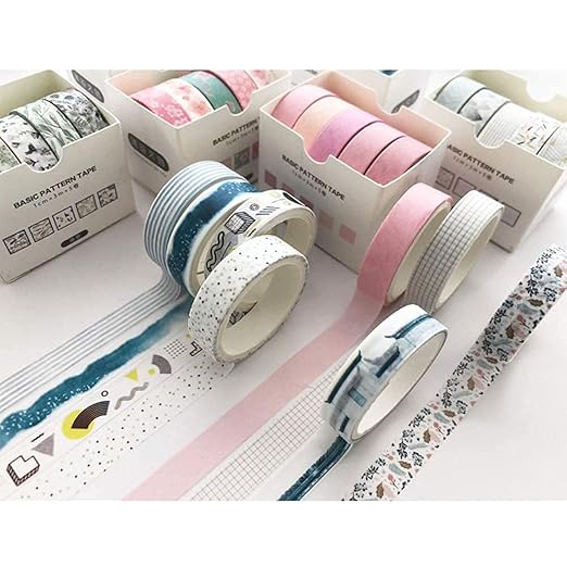 YUBX 5 Rolls Washi Tape Set Creative Basic Skinny Decorative Tapes for Arts, DIY Crafts, Journals, Planners, Scrapbooking, Wrapping (Cyan Dew)