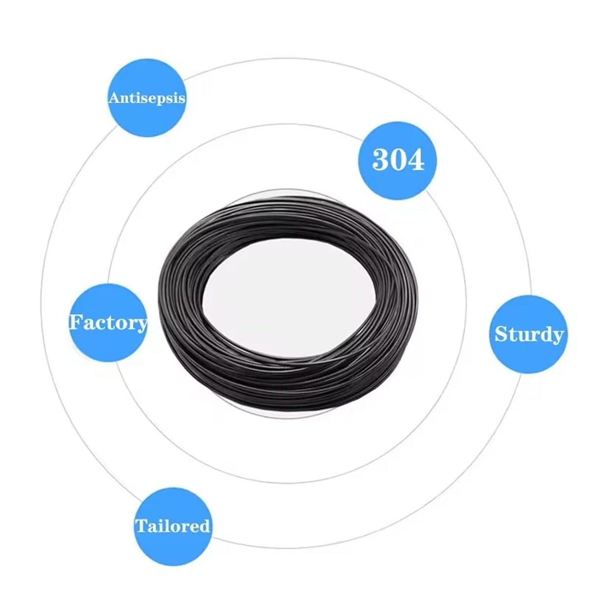 Plastic Coated Steel Wire Black PVC Plastic Coated 304 Stainless Steel Flexible Wire Rope Cable Clothesline(2.0mmX30M)