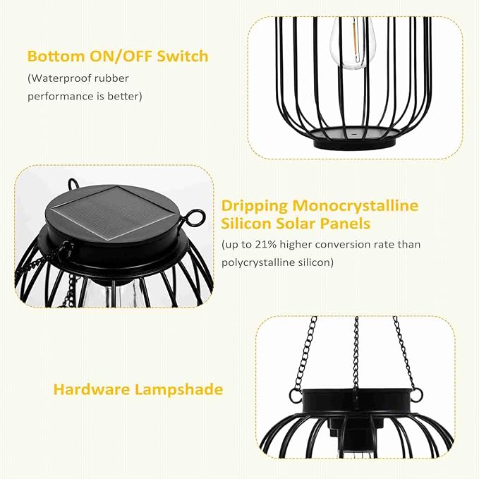 Solar Lanterns Outdoor Waterproof, Outdoor Waterproof Hanging Solar Lights for Outside Hanging Outdoor Solar Lanterns Lights Outdoor Solar Lantern Yard Garden Decor (1 Pack)