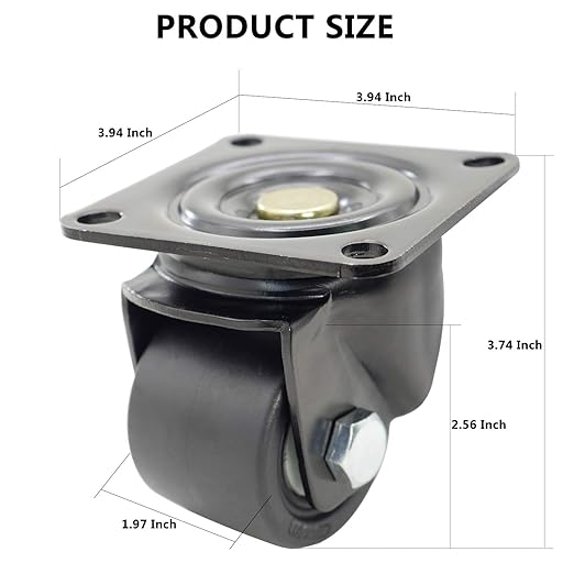 Casoter Single 2.5" Black Extra Heavy Duty Swivel Caster,50mm Extra Width Hi-Temp Nylon Wheel Low Gravity Center Design Top Plate Mounted Caster,Smooth Sturdy 1100Lbs500kg Load Capacity