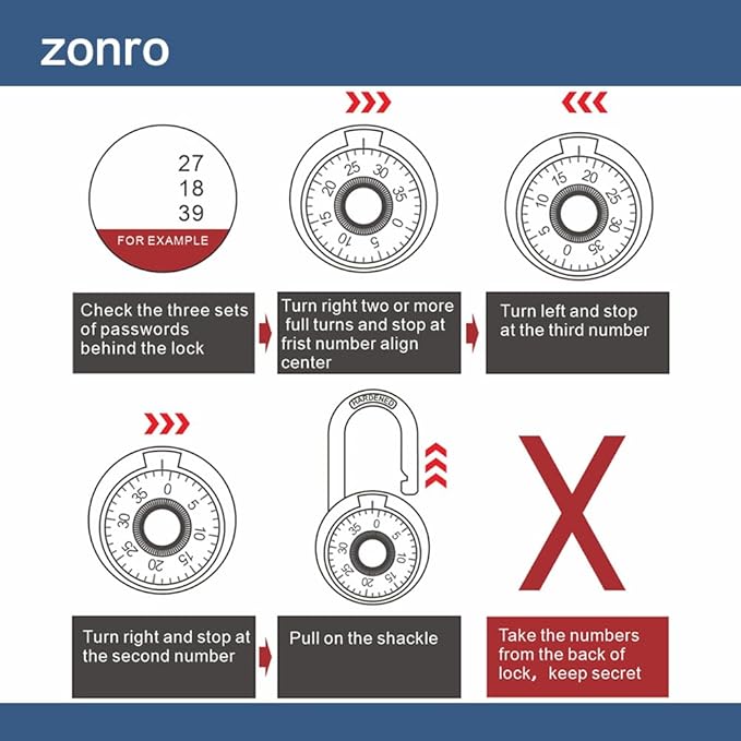 ZonRo Locker Locks 3 Digit Code Standard Dial Combination Padlock 2 inch Wide Pack of 8, Small Travel Luggage for Case Lock Keyless Shackle Lock for Backpack Gym School Locker