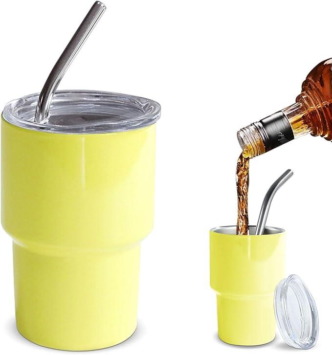 2 oz to 7 oz Tumbler Shot Glass with Straw and Lids, Stainless Steel Sublimation Small Shot Glasses for Party Whiskey Bar Cocktai (Yellow, 5 oz)