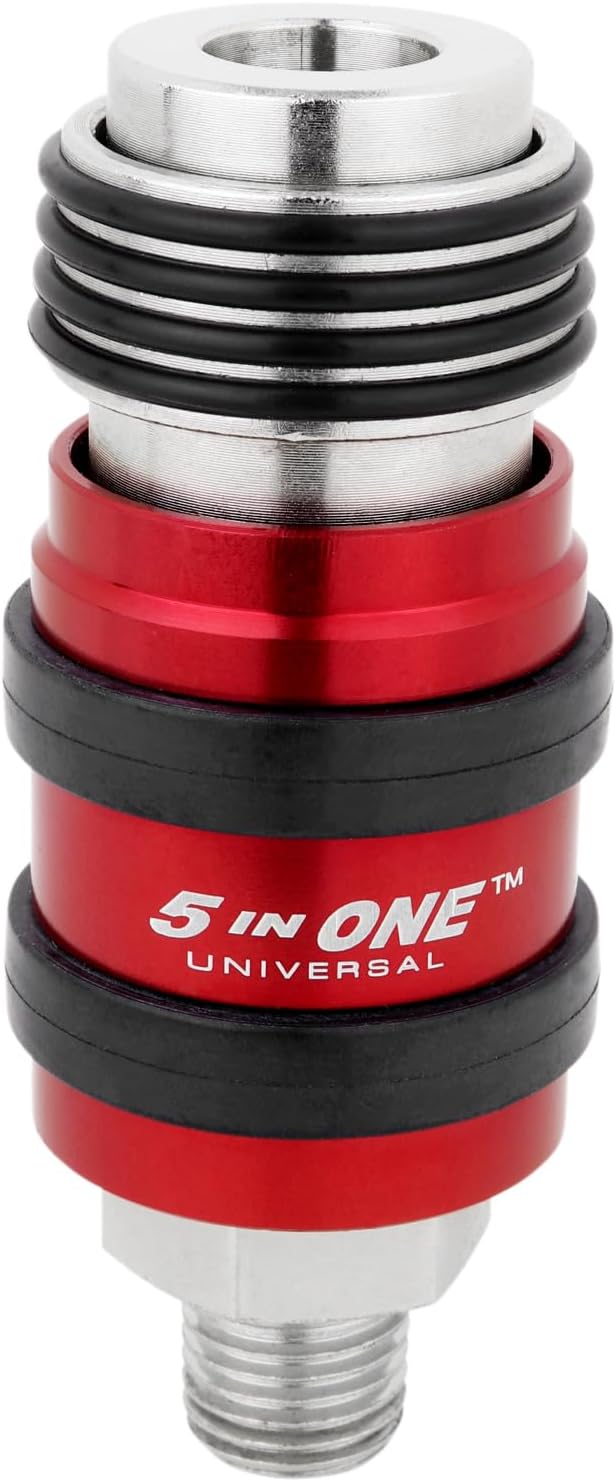 Milton 5 in ONETM Universal Safety Exhaust Quick-Connect Industrial Coupler 14" Male NPT, Accepts All Major Interchanges, Safely Disconnect and Eliminate Potentially Dangerous Hose Whip