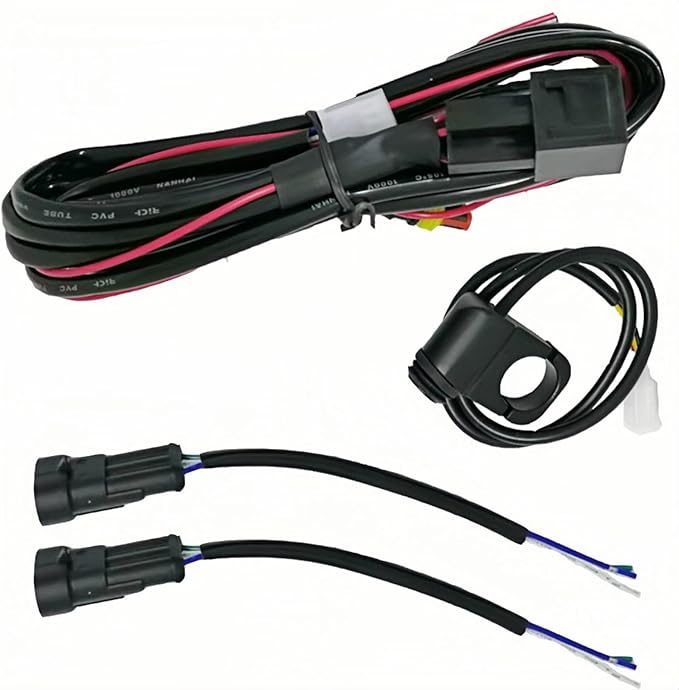 LINJIE Motorcycle Double ColorHigh Low Beam Wiring Harness Kit 12V Relay Double Color Spot Lights Wiring On Off Waterproof Switch Motorcycle High Low Beam Wiring Kit (5.75ft), Black