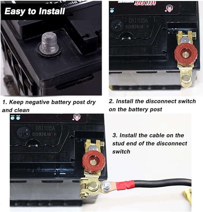 Top Post Battery Disconnect Switch - Quick Disconnect Battery Cut Off Switch for Car Truck Marine RV and Electrical Equipment - 12V125A - Red