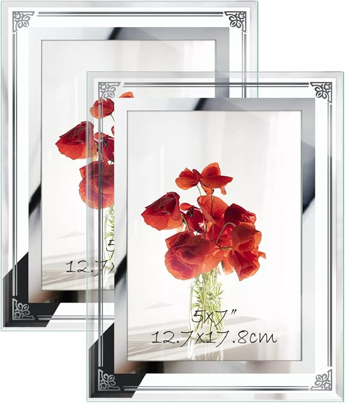HORLIMER 5x7 Picture Frame Set of 2, Glass Photo Frame 5 by 7 for Tabletop, Horizontally or Vertically