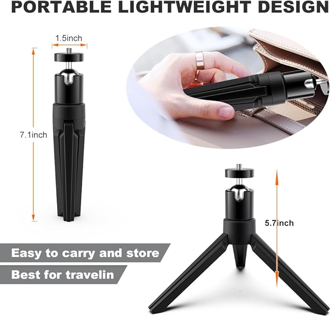 Mini Projector Tripod, Didbynm 6.3 Inch Compact Desktop Tripod Stand Universal 14 Screw Ballhead Pocket Tripods Stand for Mini ProjectorCameras Smooth 4, Osmo Mobile, Vimble 2