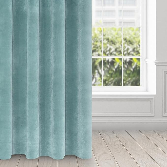 Villa Soft Plain Opaque Velvet Curtain with Eyelets - 1 Unit, Fluffy Panel Drape Classic Glamour Elegant Living Room, Bedroom, 290 g/m2, W55 x L98, Sea Green