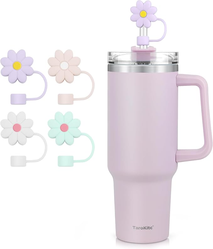 40 oz Tumbler with Handle Stainless Steel Insulated Travel Mug Iced Coffee Cup with Lids and Straw Keeps Drinks Cold for 34 Hours Dishwasher Safe, BPA Free(Leopard Black)