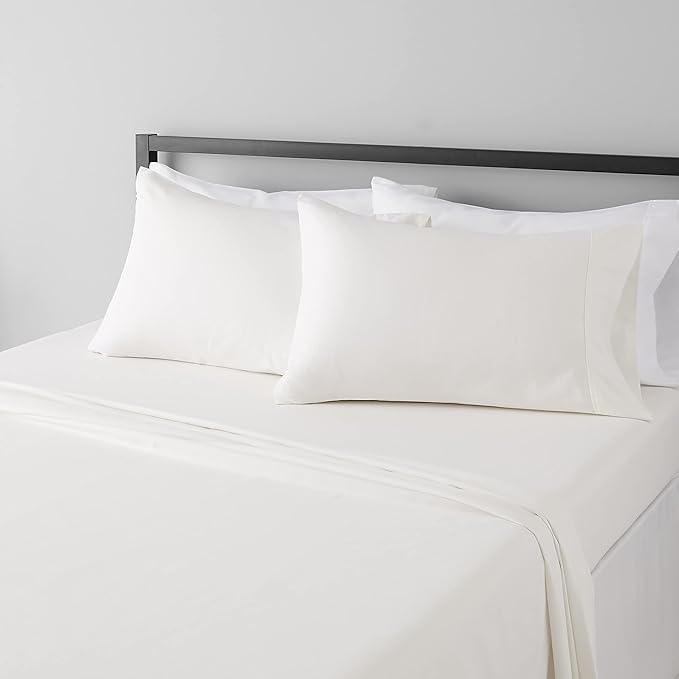 Basics Lightweight Super Soft, Wrinkle-Free, Breathable Microfiber 4 Piece Bed Sheet Set with 14-Inch Deep Pockets, Queen, Cream, Solid