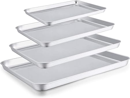 TeamFar Baking Sheet Set of 4, Stainless Steel Baking Pan Tray Cookie Sheet, Non Toxic Healthy, Rust Free Easy Clean - Dishwasher Safe