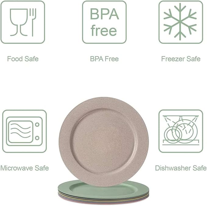 10 Inch6pcs Dishwasher Microwave Safe Wheat Straw Plates - Unbreakable Lightweight, Reusable, Eco-Friendly and Healthy - Assorted Colors