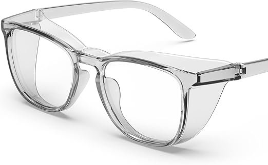 TOREGE Safety Glasses, Fashionable Eye Protection Glasses With Clear Scratch Resistant Lenses, Great Safety Goggles For Women & Men(Transparent Gray&Clear Lens)