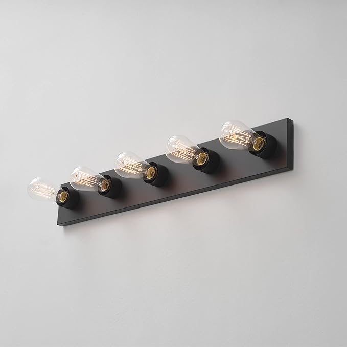 Globe Electric 52088 5-Light Vanity Light, Matte Black Finish, Makeup Over Mirror Lights, Beauty Room Accessories, Decorative Lighting, LED Bulb Compatible, Fully Dimmable