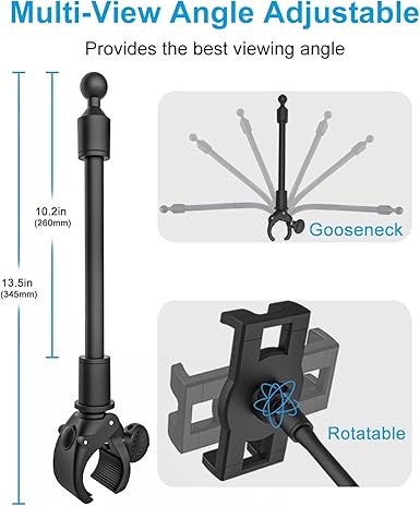GDZN Gooseneck Treadmill Tablet Holder, iPad Clamp Mount for Bike, Handlebar, Spin Bike, Stroller, Wheelchair, Mic Stand, Indoor Cycling, Compatible with 4.7-13" Tablets and Phones