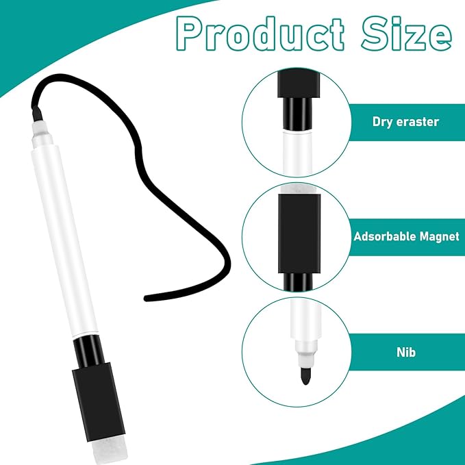 Mozeat Lens 12 Pcs Dry Erase Marker Magnetic White Fine Tip Magnetic Markers Whiteboard Markers with Eraser Marker for White Board Mini Dry erase Markers Dry Erase Pens for Office Home Black