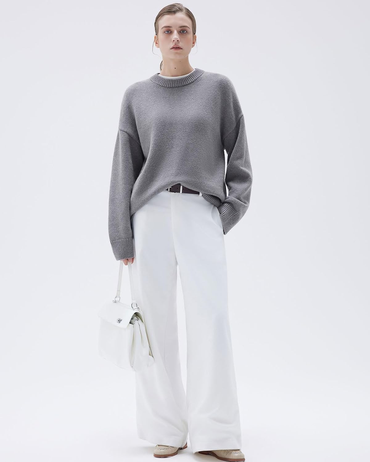 SUUKSESS Women Cashmere Blend Oversized Sweaters Long Sleeve Pullover Tops | Quiet Luxury Style, Crew Neck Jumpers, Dropped Shoulders, Casual Loos Fit, Fall Fashion Outfits, Work Travel Daily Wear