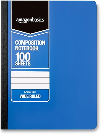 Basics Wide Ruled Composition Notebook, 100 Sheet, Assorted Solid Colors, 4-Pack