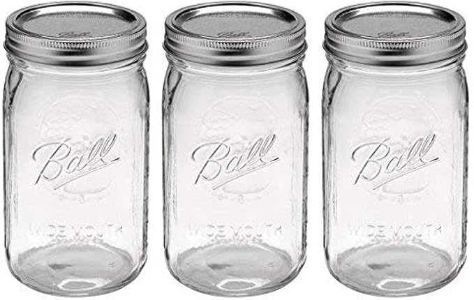Ball Quart Jar with Silver Lid, Wide Mouth, Set of 3