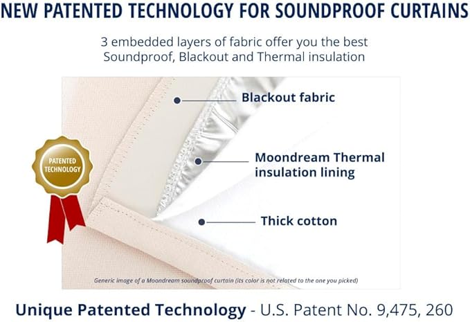 Moondream, 3-in-1 Sound Insulation Curtain, Blackout Curtain and Thermal Insulation, Patented Technology, Cotton Effect, Grommet, 55" Width x 84" Length, Beige (Pelican MC8220), 1 Panel