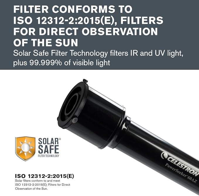 Celestron EclipSmart Safe Solar Eclipse Telescope Filter Meets ISO 12312-2:2015(E) Standards Works with Existing 60mm AZ EQ Telescopes Observe Solar Eclipses and Sunspots Safe, Snug Fit