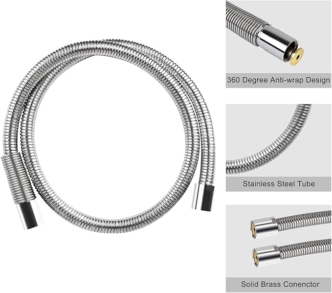 60 Inch Commercial Pre Rinse Sprayer Hose 1.42 GPM Pre Rinse Faucet Hose for Kitchen Sink Faucet, Flexible Stainless Commercial Kitchen Dish Spray Hose Replacement Kit
