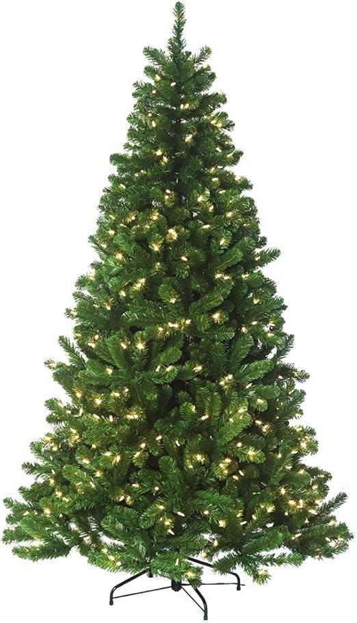 6.5' Pre-lit Christmas Tree with Clear+Multi LED, Douglas Fir, Galvanized Frame, Hinged, Includes Stand Ideal Xmas Tree for Home & Office