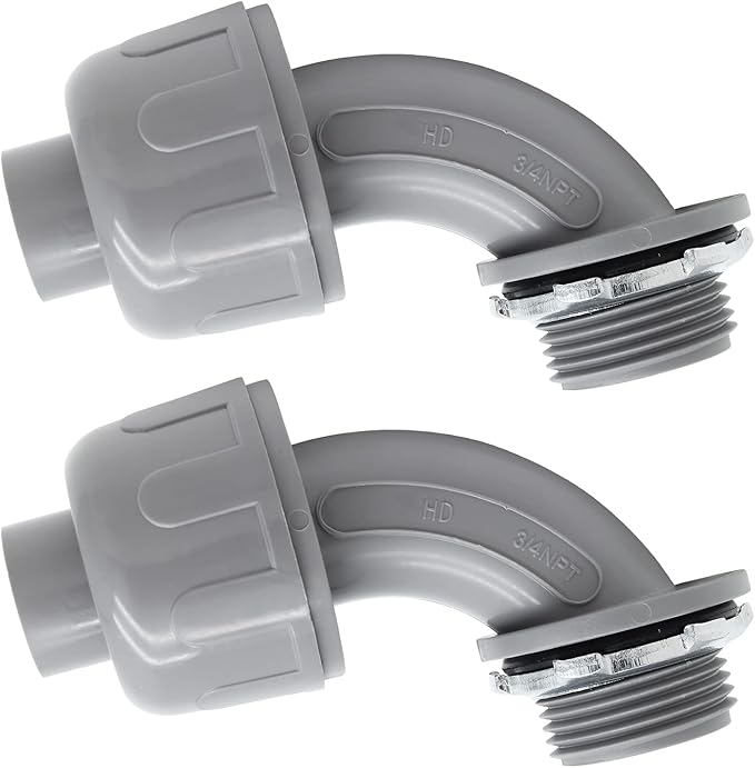 2Pcs 34" NPT Liquid-Tight Connector, 90-Degree Electrical Conduit Connector Fitting Flexible Conduit Fittings