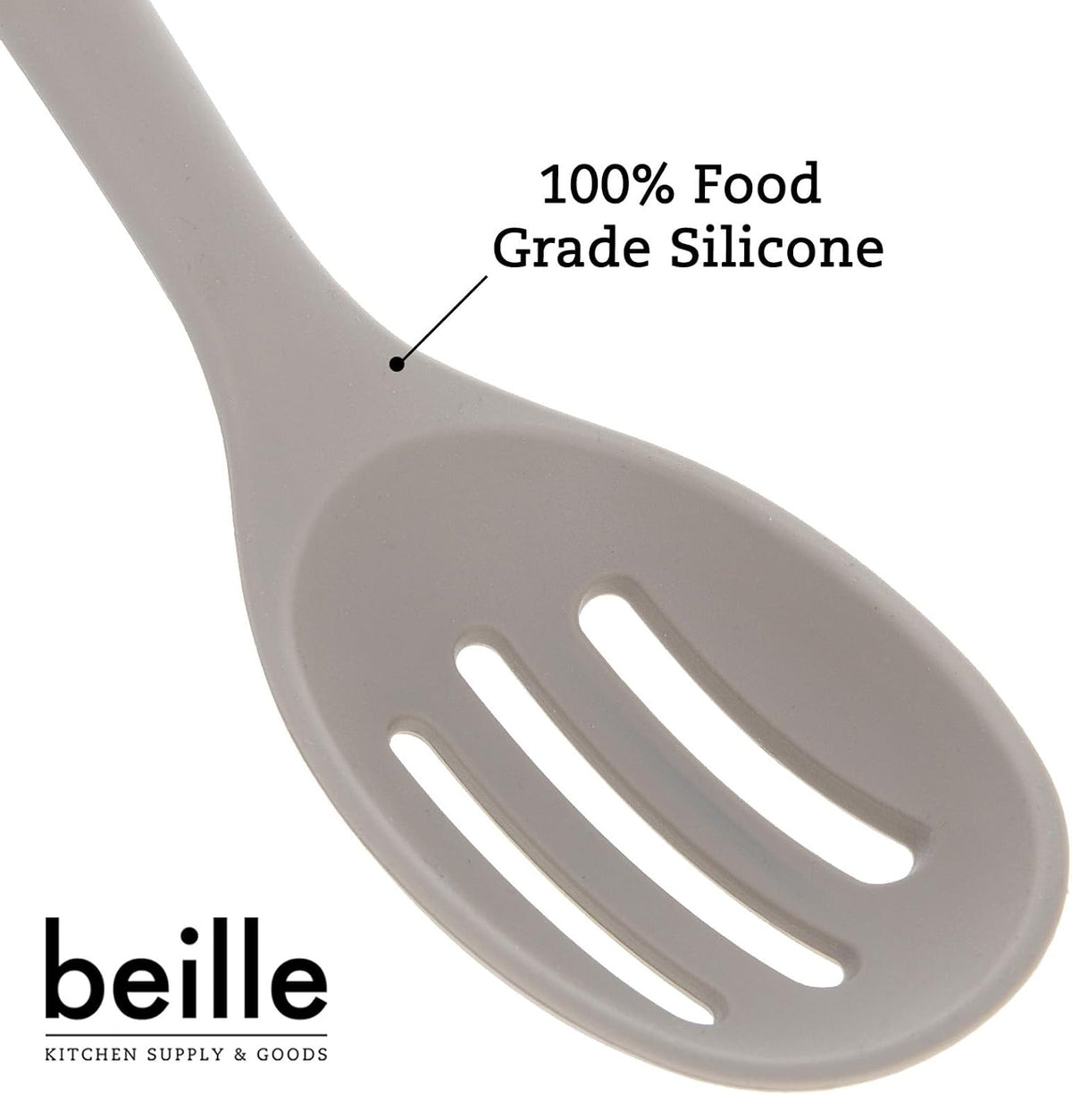 Beille 1pc Beech Wood and Slotted Silicone Cooking Spoon Kitchen Utensils Baking Supplies Home Essentials, Beige