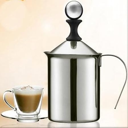 Foam Maker, Stainless Steel Manual Milk Frother, Manual Operated Milk Foam Maker, with Double froth screen, for Cappuccino Coffee Latte Hot Chocolate (800ML)