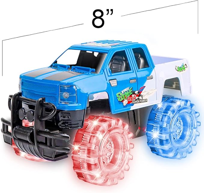 ArtCreativity Light Up Blue White Monster Truck, 1 Piece, 8 Inch Monster Truck Toy with Flashing LED Tires Batteries, Push n Go Car Toys for Kids, Fun Gift for Boys Girls Ages 3 Up...