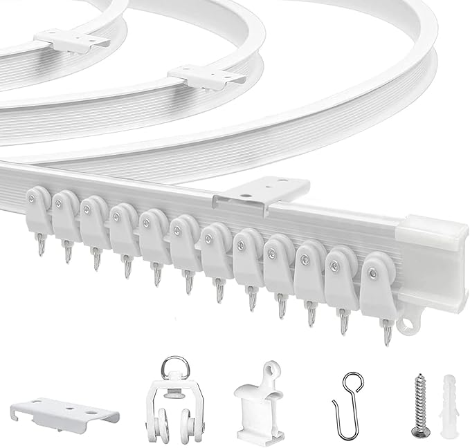 Flexible Bendable Ceiling Curtain Track, 9.8ft (3m) Curved, PVC, Metal, Plastic Stainless Steel, White, Ceiling Mounted