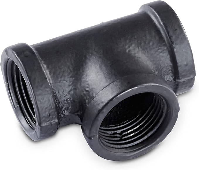 pamo Malleable Cast Iron Fitting T-Connector - 1 x 3/4 Inch for DIY Clothes Rail in Industrial Loft Design | T-Piece | Powder Coated Water Pipe in Black for Do-It-Yourself Wardrobe