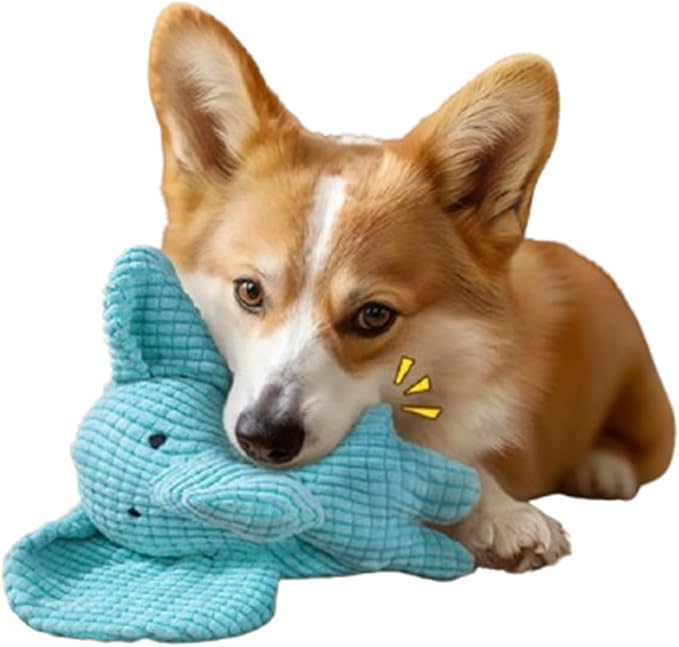 Dog Toy Stuffed Animal Rabbit Plush Squeaking Pet Toy Cute Funny Chew for Puppies Blue Elephant