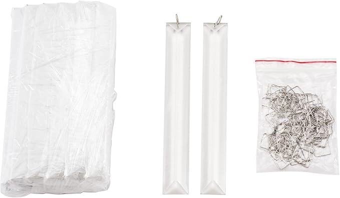 30 Pieces Crystal Bars with 30 Pieces Metal Clip Crystal Strips Replacement for Crystal Chandelier Home Decor 5.9" x 0.9"