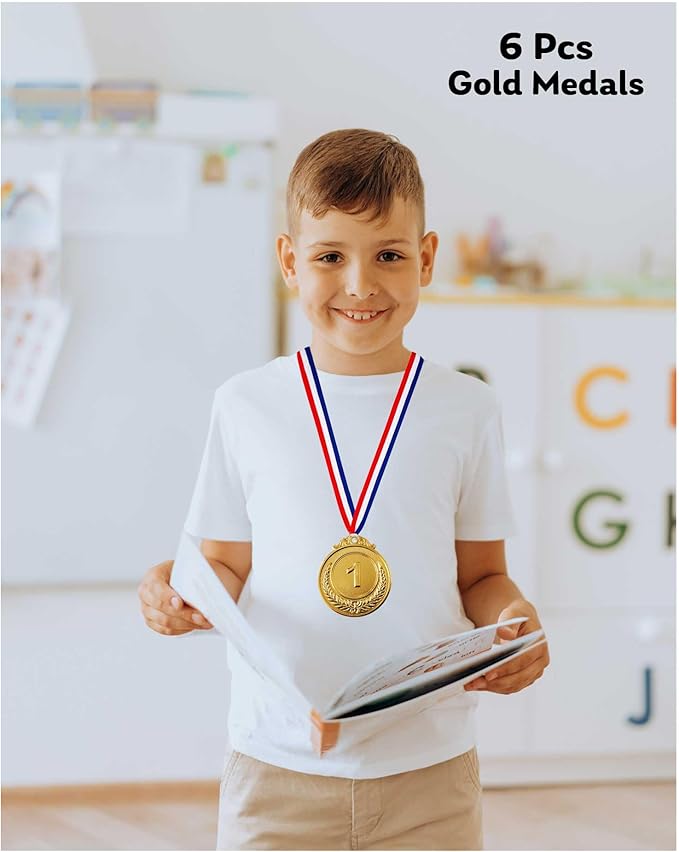 Jauisus 6 Pcs Gold Medals for Awards, 1st Place Metal Award Medals Olympic Style Winner Awards for Sports, Party, Tournaments, Prizes, Competitions, 2 Inches
