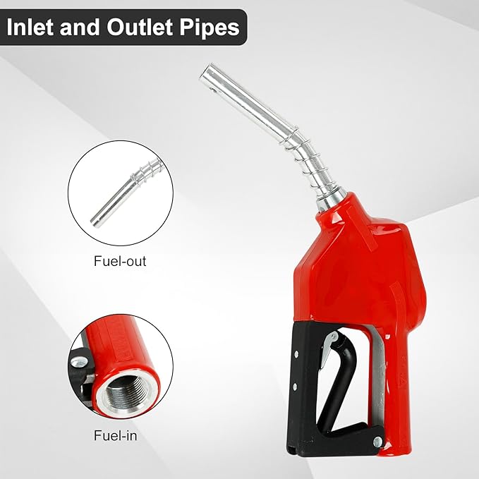 EASYBERG 34" NPT Auto Fuel Nozzle, Auto Shut Off Fuel Nozzle with 3-speed Padlock, Spout 1316" for Gasoline, Diesel, Biodiesel and Kerosene, Red
