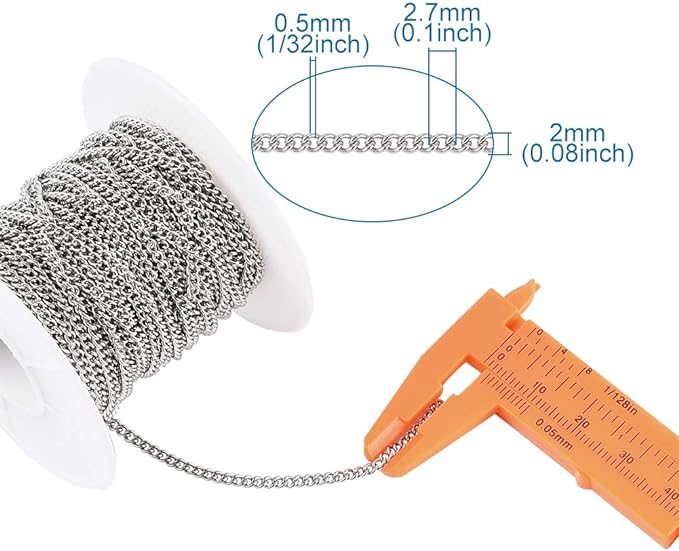 Pandahall 32.8 Feet 304 Stainless Steel Curb Chains 2.7x2x0.5mm Metal Link Chain Unwelded Jewelry Chains for DIY Bracelet Necklace Jewelry Making