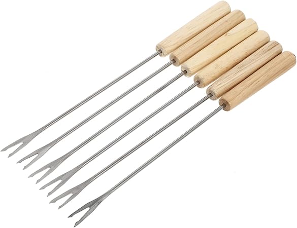 Fruit Fork Set Fondue Forks 2pcs Stainless Steel Cheese Fondue Forks Wood Handle