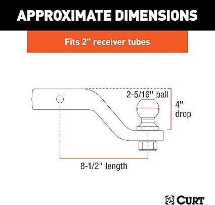 CURT 45332 Trailer Hitch Mount with 2-5/16-Inch Ball & Pin, Fits 2-Inch Receiver, 15,000 lbs, 4-Inch Drop
