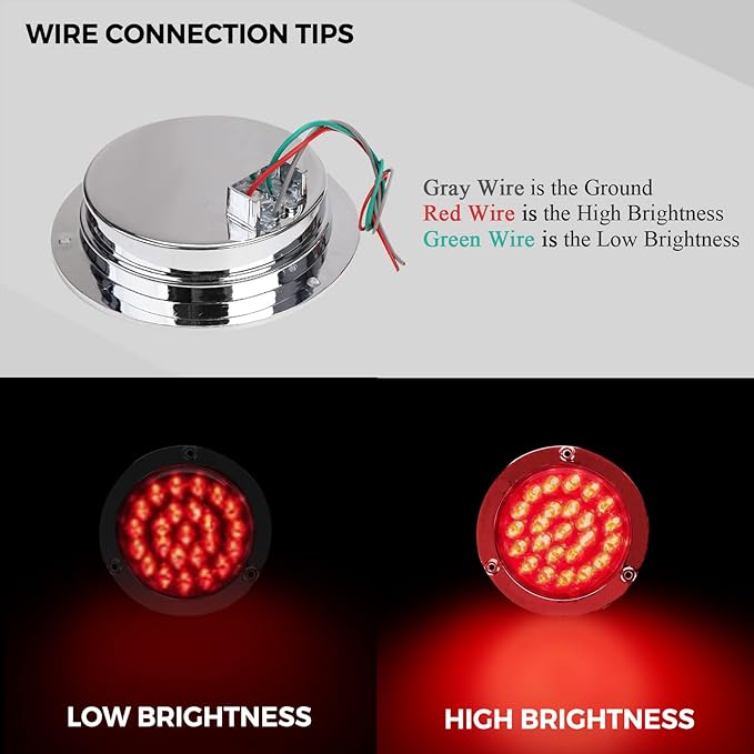 BLACKHORSE-RACING 4PCS 4" Round 24 LED Truck Trailer Stop Turn Tail Brake Lights w/Chrome Grommet, Universal Fit Vehicles with DC 12V