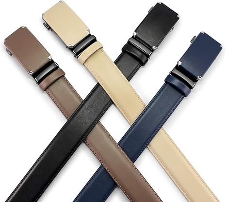 Ratchet Belt Dress Adjustable 1 3/8" Genuine Leather Designer Belt, Size Length Can be Cut, with Gift Box