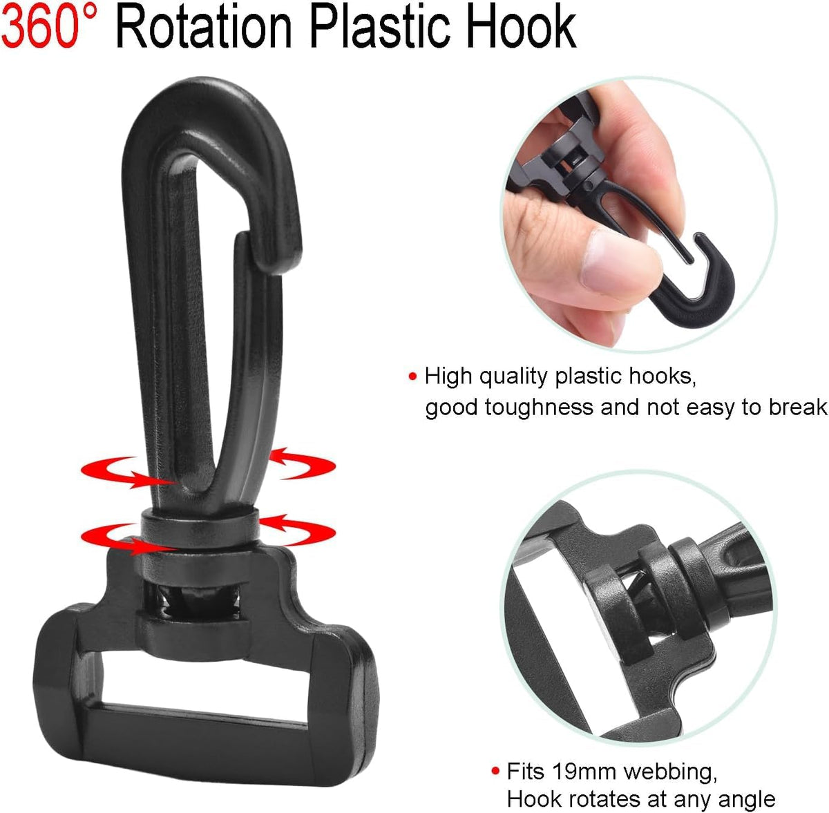 10pcs Plastic Swivel Snap Hooks Hardware Side Release Buckle Paracord Backpack Straps Bag Parts (3/8"(12mm))