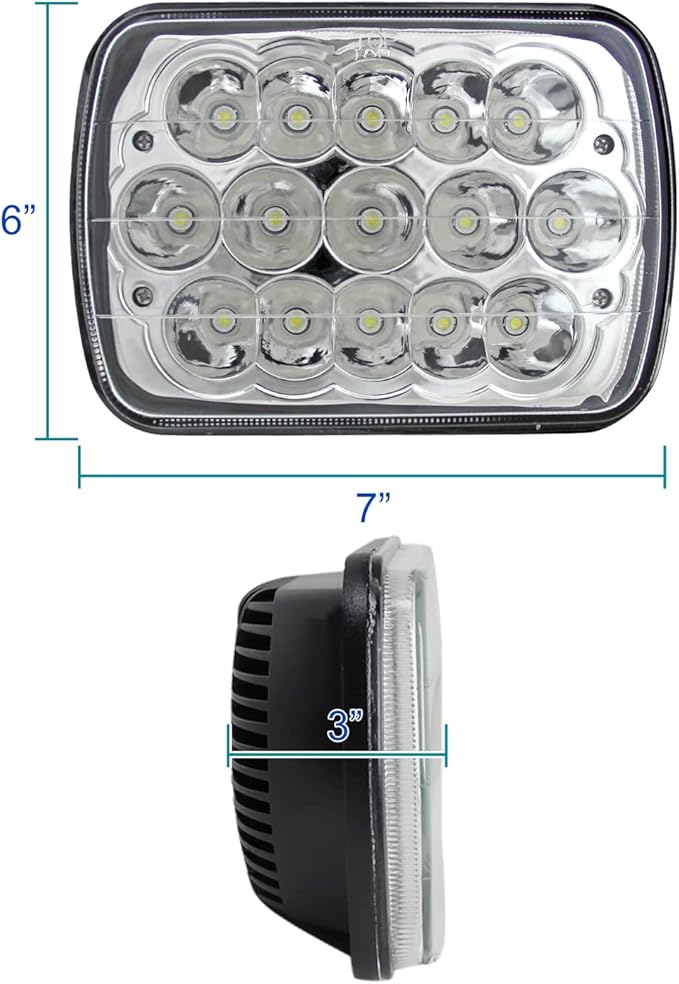 Spec-D Tuning 7"X6" H4 15 LED Light Bulb Clear Sealed Beam Headlight IP67 Head Light Assembly