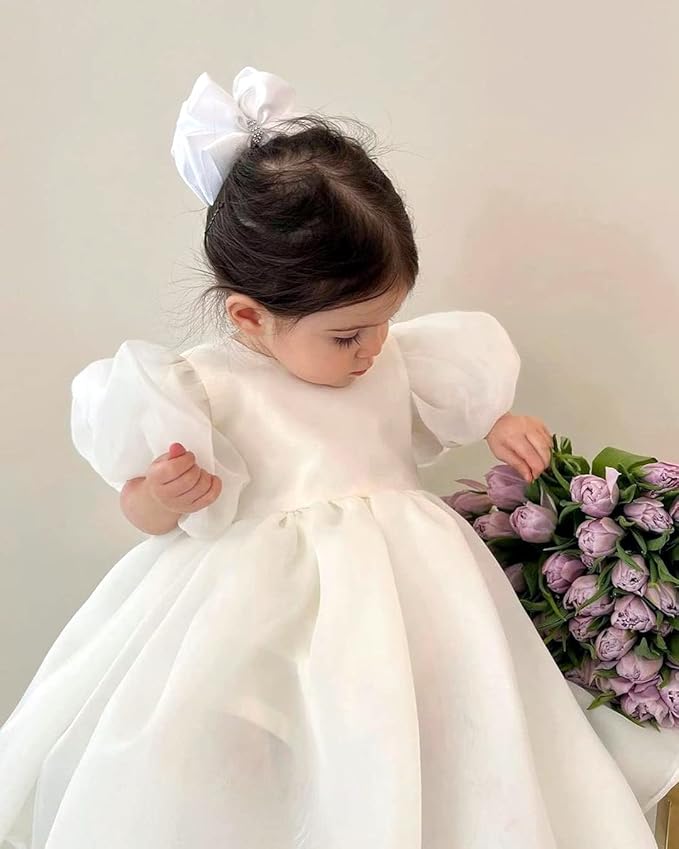 2Bunnies Girl Baby Toddler Puff Sleeve Organza Tulle Tutu Twirly Babydoll Flare Ball Gown Princess Flower Girl Dress