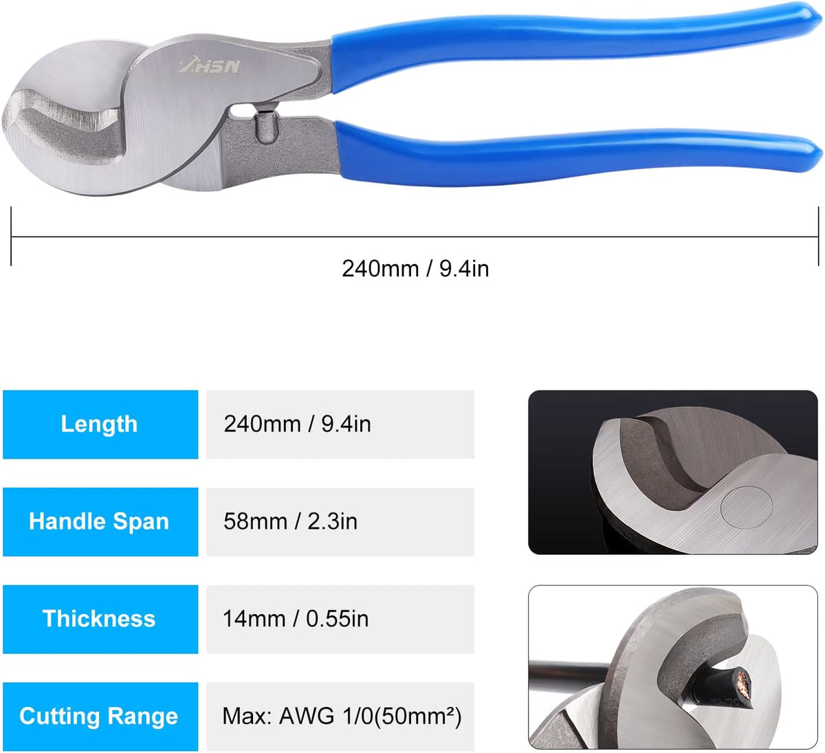 Zhushan Battery Wire Crimper, Battery Cable Lug Crimping Tool 10-1/0 AWG, Heavy Duty Wire Crimper for Battery Terminal